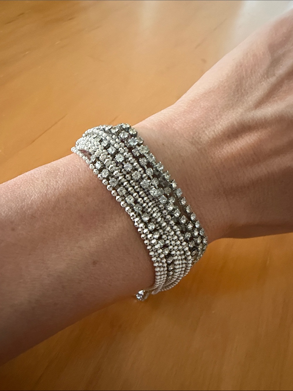 Silver Multi-Strand Rhinestone Beaded Bracelet